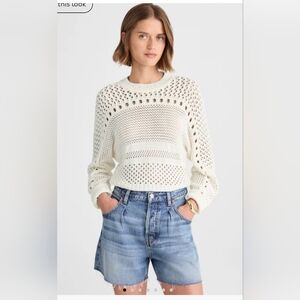 Madewell Open-Stitch Long Sleeve Relaxed Fit Cotton Pullover Sweater White XXL